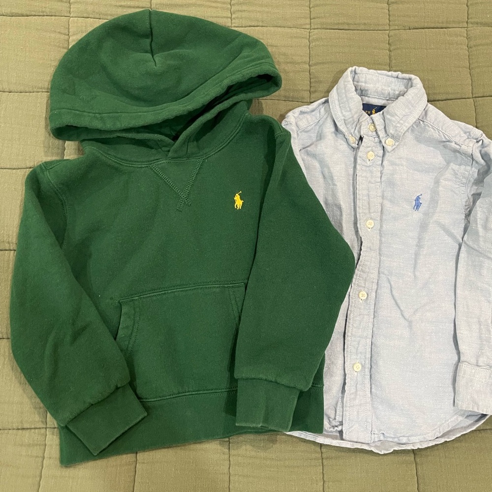 Polo by Ralph Lauren Green Hoodie and Light Blue Shirt Set